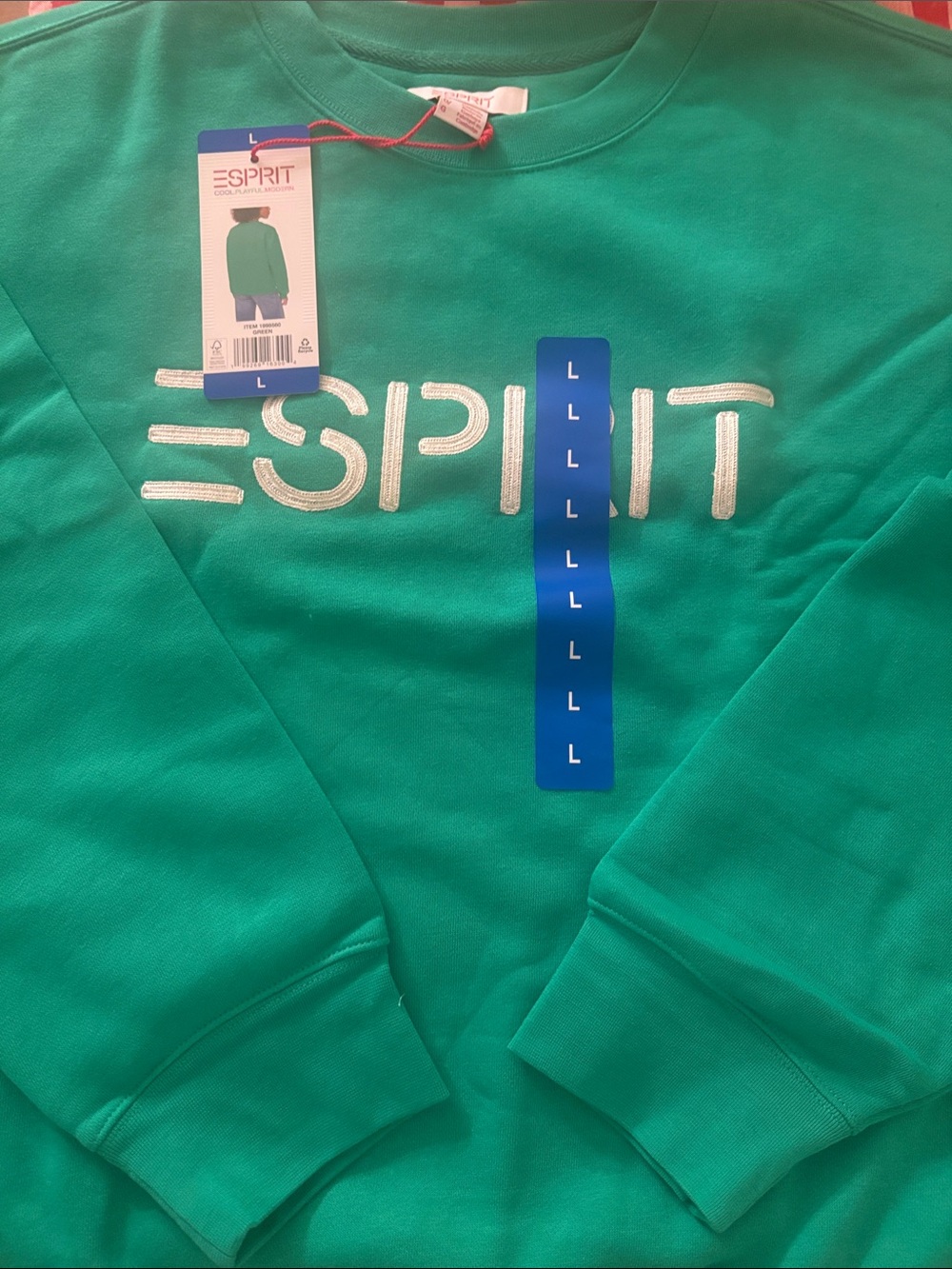 Esprit Large green Crewneck Sweatshirt with White Logo New - Picture 8 of 8